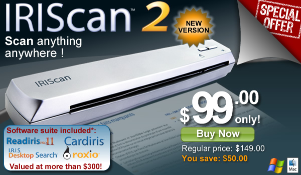 IriScan Express 2-Scan Documents Photos Business Cards Portable